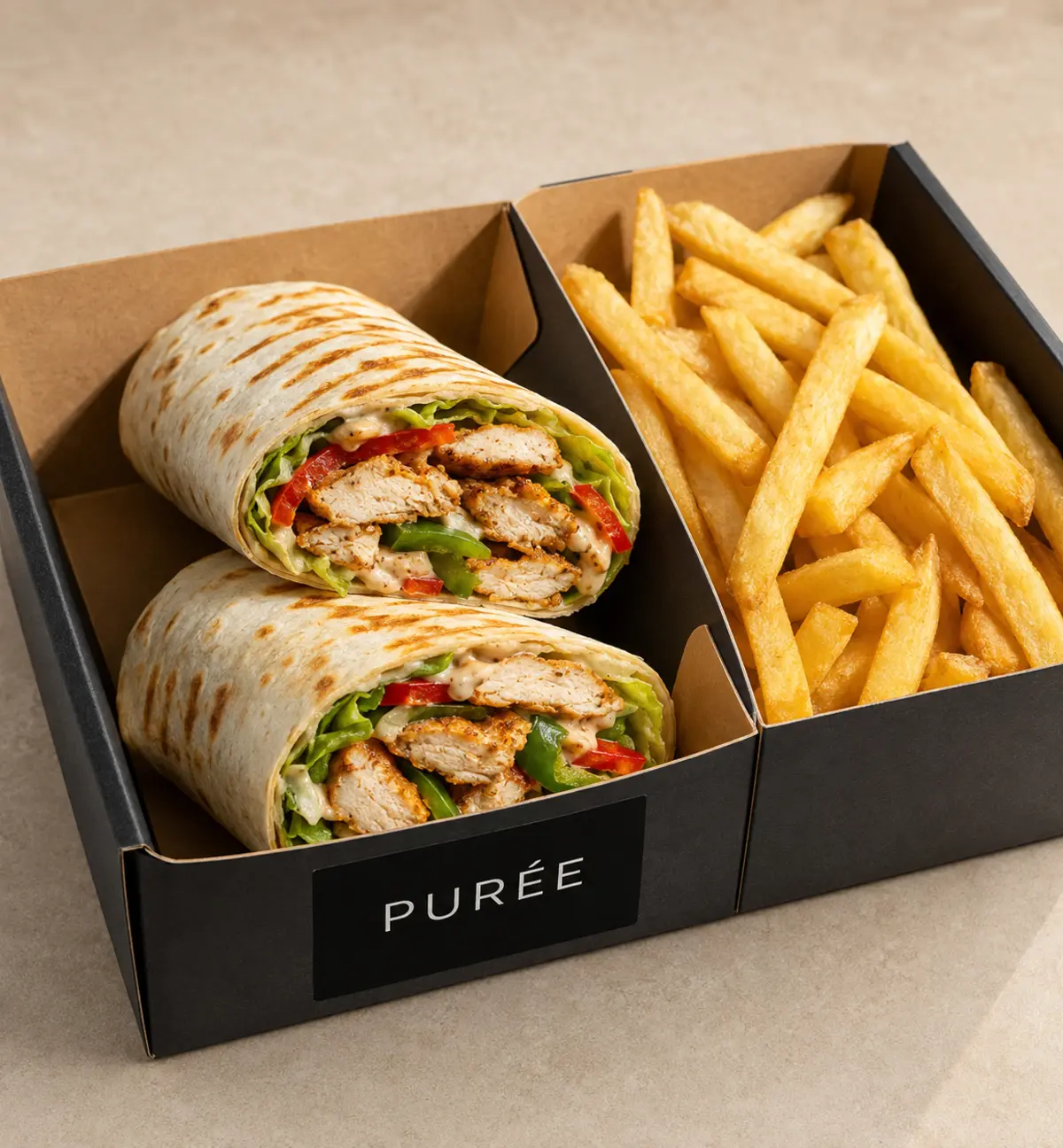PuréeCloud ambalajında Tavuklu Wrap