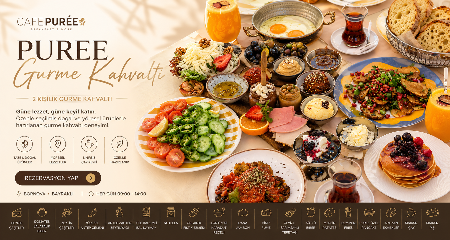 İzmir Bornova CafePurée Purée Gurme Kahvaltı yüksek çözünürlüklü kurumsal hero tasarımı